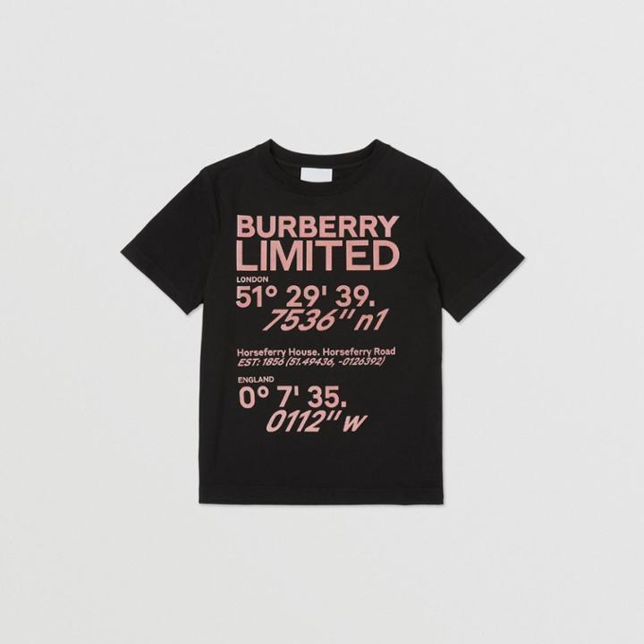 Burberry Burberry Childrens Coordinates Print Cotton T-shirt, Size: 14y, Black