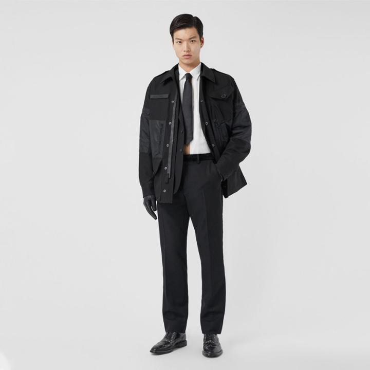 Burberry Burberry Classic Fit Velvet Trim Wool Tailored Trousers, Size: 36, Black