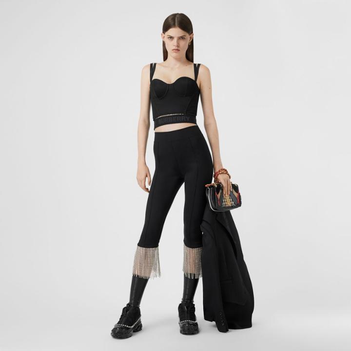 Burberry Burberry Crystal Fringe Stretch Jersey Leggings, Black