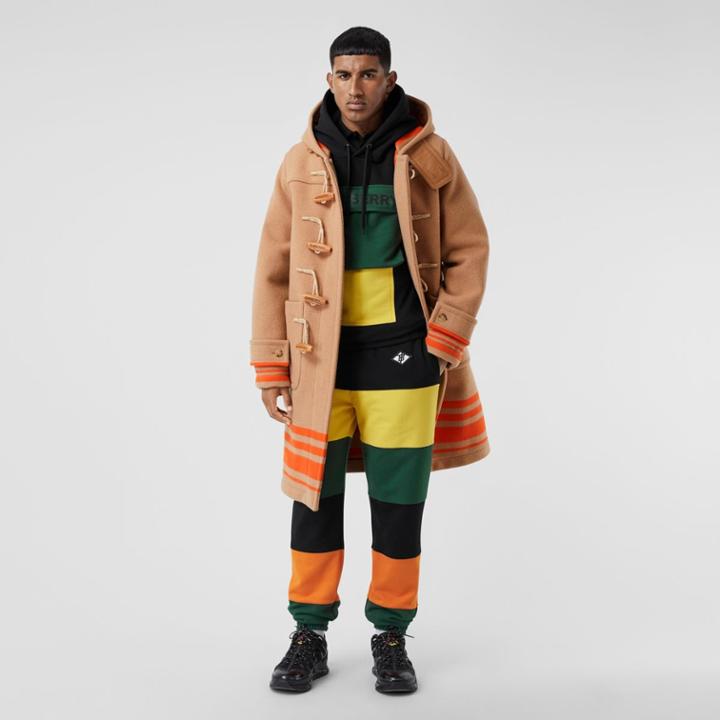 Burberry Burberry Logo Print Colour Block Cotton Hoodie, Black