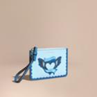 Burberry Burberry Everlasting Love Motif Grainy Leather Wristlet, Blue
