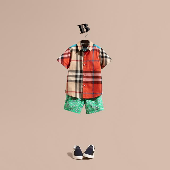 Burberry Burberry Short-sleeved Contrast Check Cotton Shirt, Size: 14y, Beige