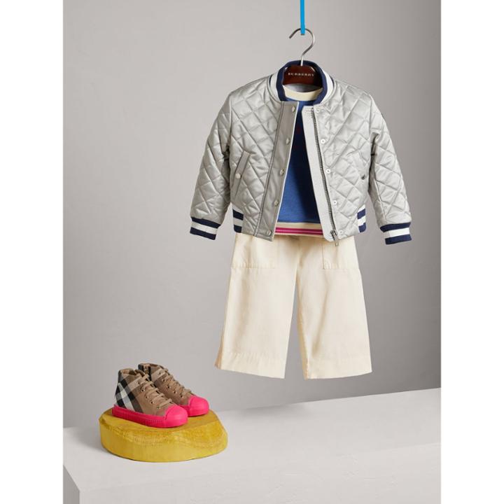 Burberry Burberry Stripe Detail Diamond Quilted Satin Bomber Jacket, Size: 14y