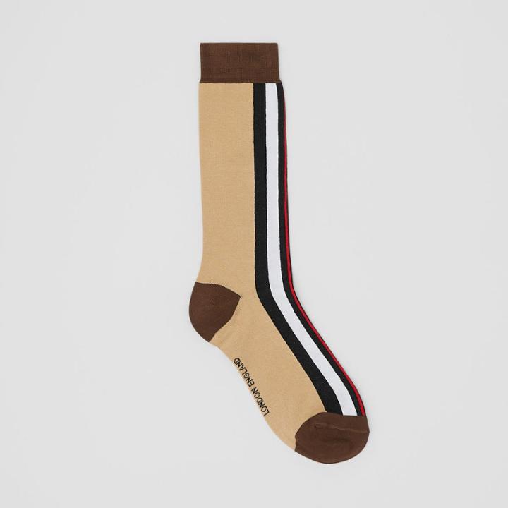 Burberry Burberry Icon Stripe Intarsia Cotton Blend Socks, Bridle Brown