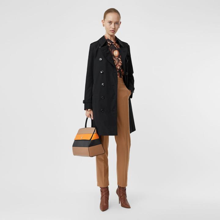 Burberry Burberry Kensington Fit Cotton Gabardine Trench Coat, Size: 08, Black