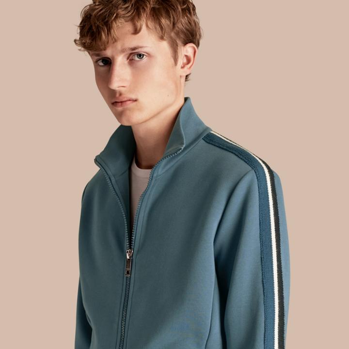 Burberry Burberry Stripe Detail Cotton Blend Jersey Track Top, Size: Xs, Blue