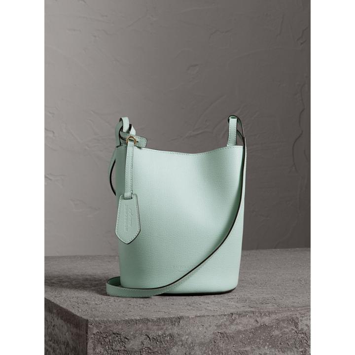 Burberry Burberry Leather And Haymarket Check Crossbody Bucket Bag, Blue