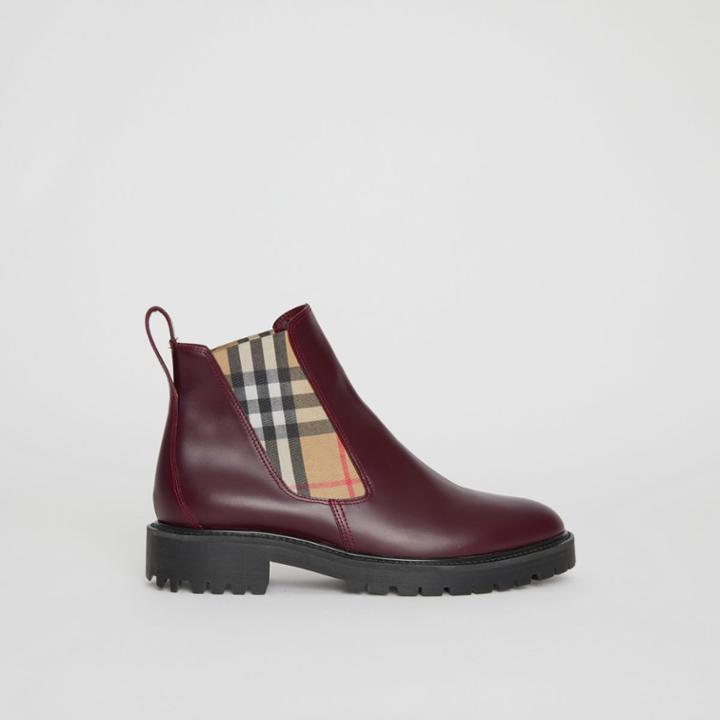 Burberry Burberry Vintage Check Detail Leather Chelsea Boots, Size: 38, Red