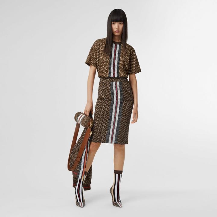 Burberry Burberry Monogram Stripe Print Stretch Jersey Pencil Skirt, Bridle Brown