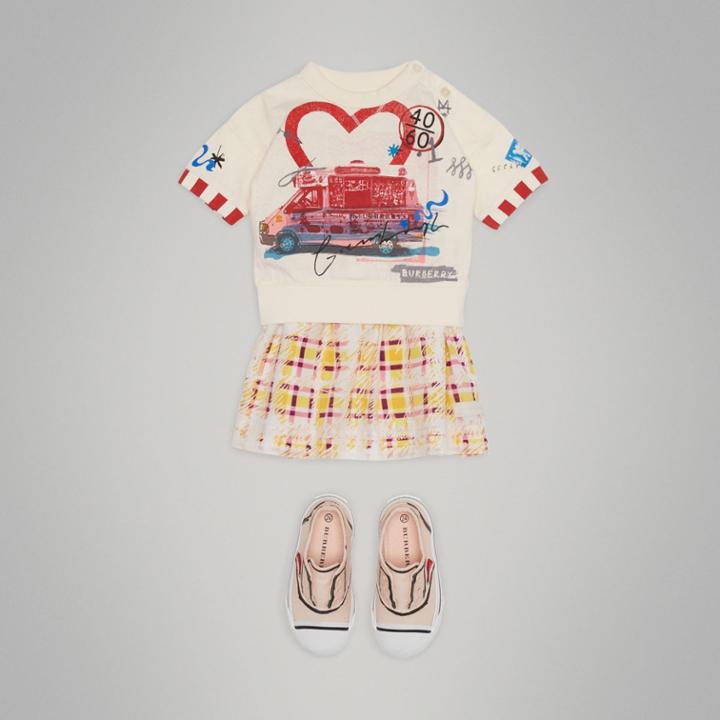 Burberry Burberry Postcard Motif Cotton T-shirt, Size: 2y, White