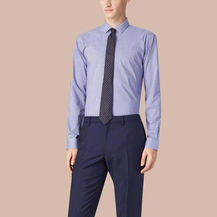 Burberry Burberry Modern Fit Gingham Cotton Poplin Shirt, Size: 17, Blue