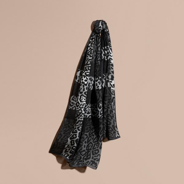 Burberry Lightweight Animal Print Check Silk Scarf