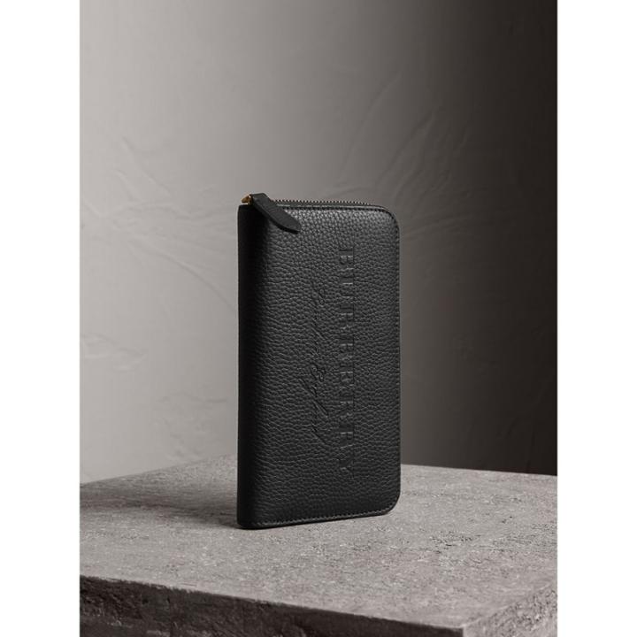 Burberry Burberry Embossed Grainy Leather Ziparound Wallet, Black