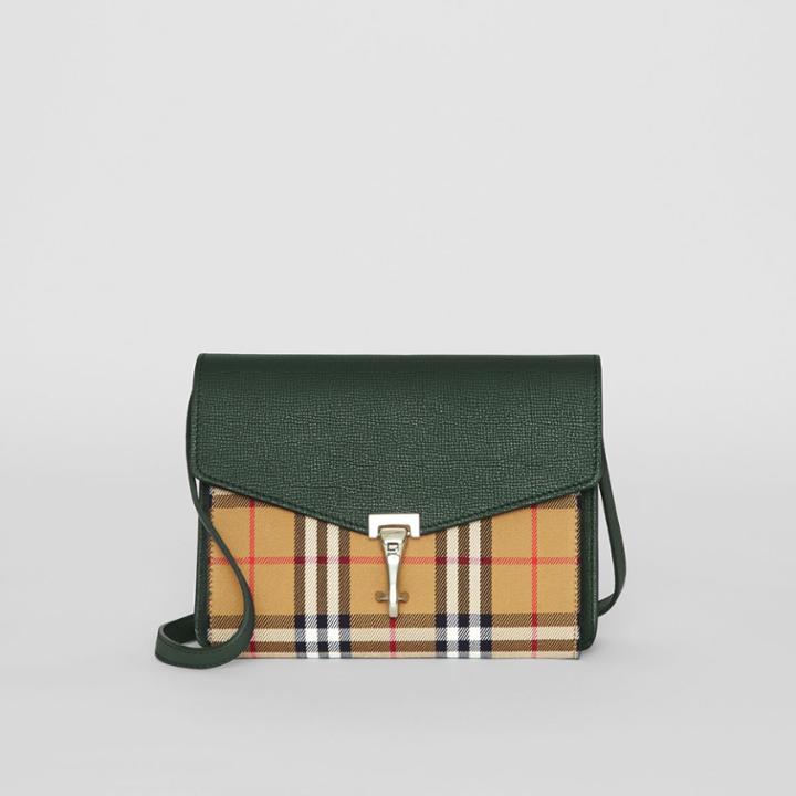 Burberry Burberry Small Vintage Check And Leather Crossbody Bag, Green