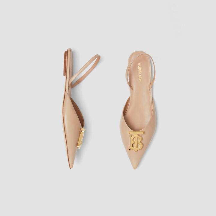 Burberry Burberry Monogram Motif Leather Slingback Point-toe Ballerinas, Size: 35