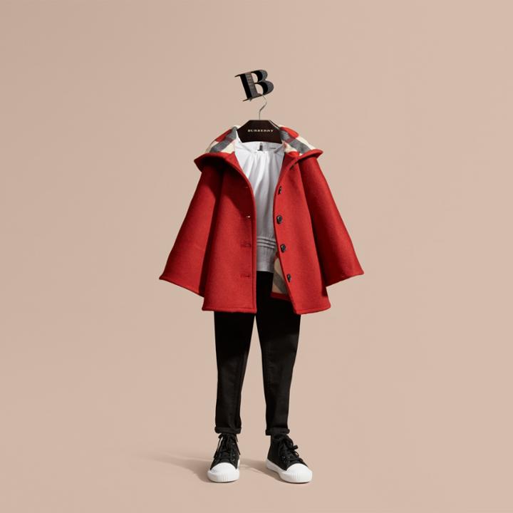 Burberry Burberry Hooded Wool A-line Cape, Red
