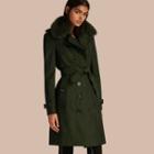 Burberry Cotton Gabardine Trench Coat With Detachable Fur Collar And Warmer