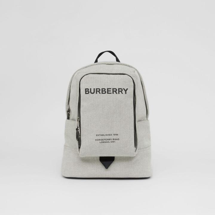Burberry Burberry Large Logo Print Cotton Canvas Backpack, Black