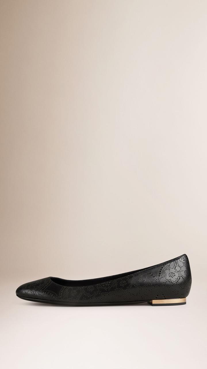 Burberry Burberry Laser-cut Lace Lambskin Ballerinas, Size: 35, Black