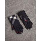 Burberry Burberry Leather And Check Cashmere Gloves, Size: 6.5, Blue