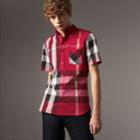 Burberry Burberry Short-sleeve Check Stretch Cotton Blend Shirt, Size: M, Red