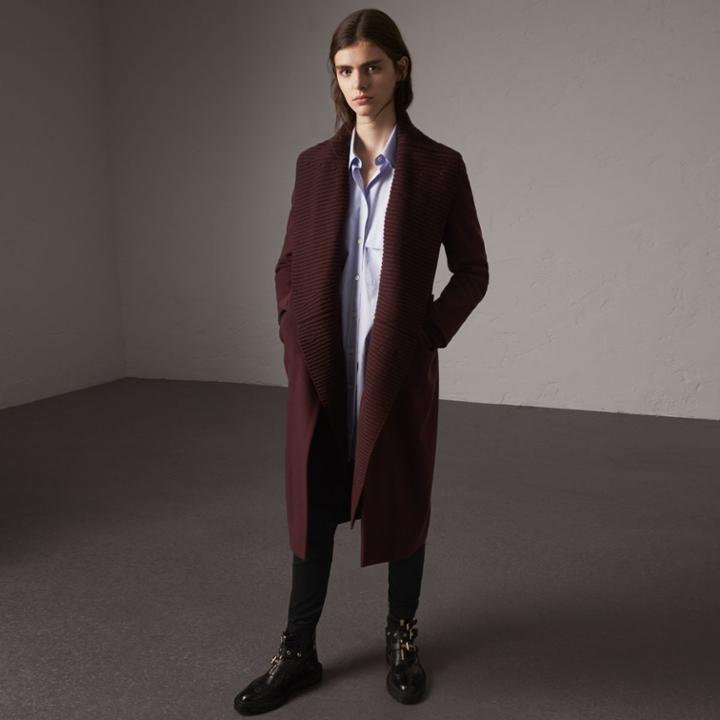 Burberry Burberry Detachable Rib Knit Collar Cashmere Coat, Size: 14, Purple