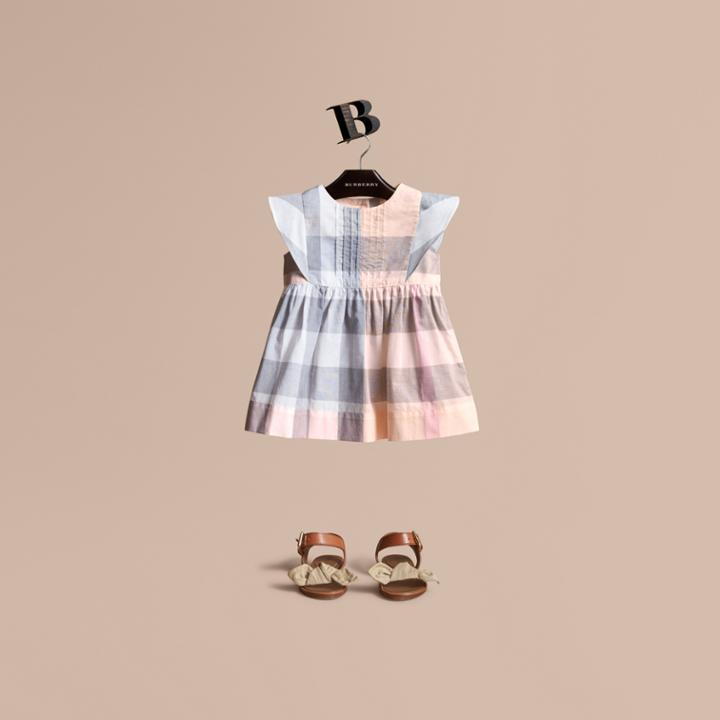 Burberry Burberry Ruffle Detail Check Cotton Dress, Size: 3y, Orange