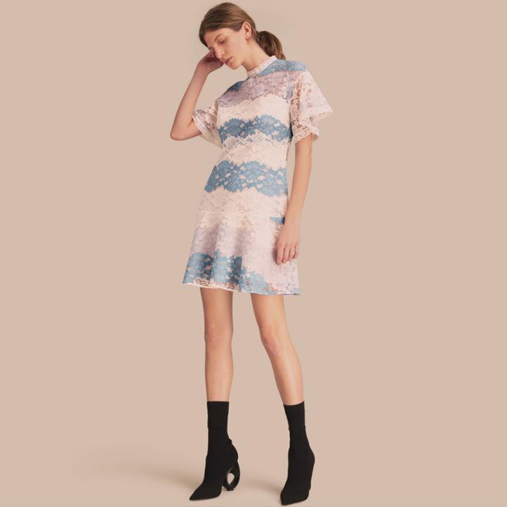 Burberry Burberry Floral Lace Dress With Flutter Sleeves, Size: 08, Blue