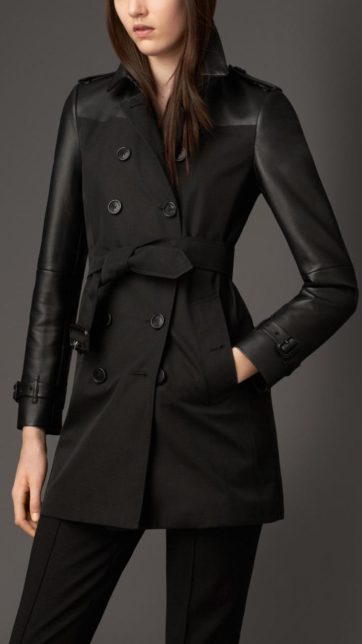 Burberry Burberry Nappa Leather And Gabardine Trench Coat, Size: 14, Black