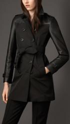 Burberry Burberry Nappa Leather And Gabardine Trench Coat, Size: 14, Black