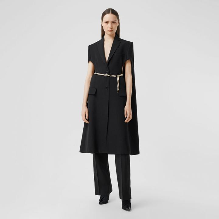 Burberry Burberry Silk Satin Trim Tumbled Wool Tailored Trousers, Size: 10, Black