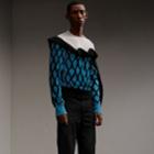 Burberry Burberry Ruffle Detail Cashmere Intarsia Sweater, Blue
