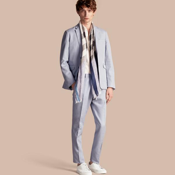 Burberry Slim Fit Cotton And Linen Trousers