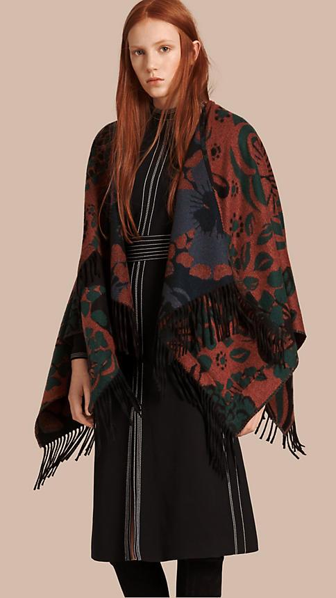 Burberry Floral Jacquard Cashmere Poncho