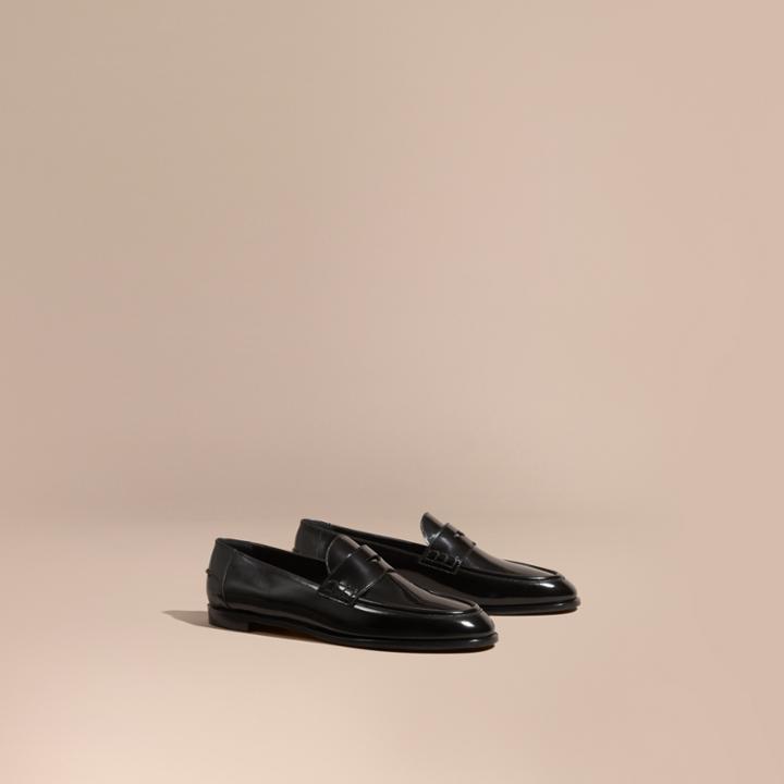 Burberry Burberry Polished Leather Loafers, Size: 35, Black