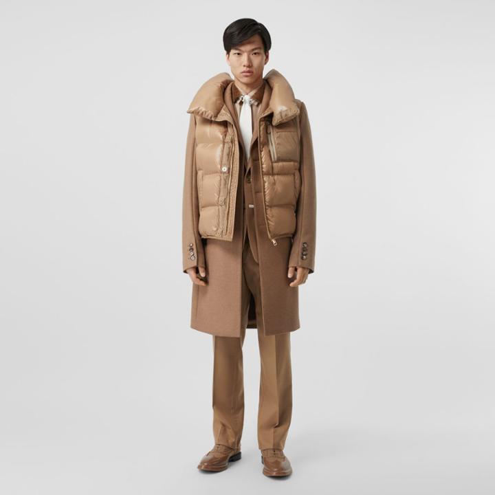 Burberry Burberry Down-filled Gilet Detail Camel Hair Tailored Coat, Brown