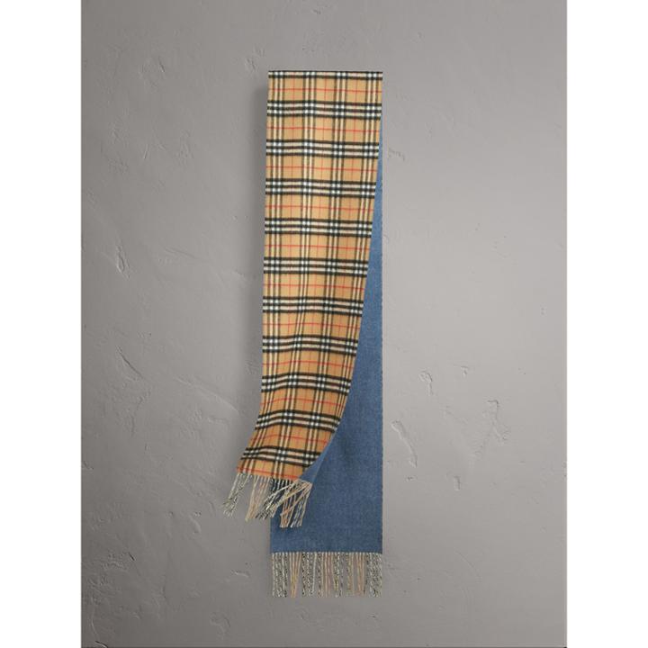 Burberry Burberry Long Reversible Vintage Check Double-faced Cashmere Scarf, Blue
