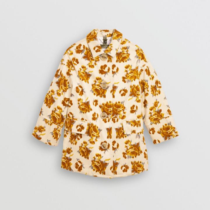 Burberry Burberry Childrens Floral Velvet Jacquard Car Coat With Warmer, Size: 12y, Yellow