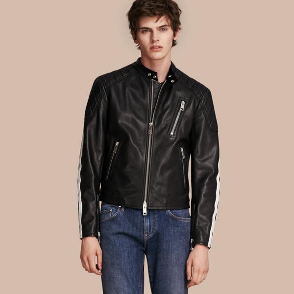 Burberry Stripe Detail Leather Jacket