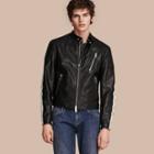 Burberry Stripe Detail Leather Jacket