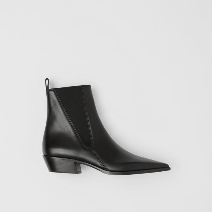 Burberry Burberry Leather Point-toe Chelsea Boots, Size: 38, Black