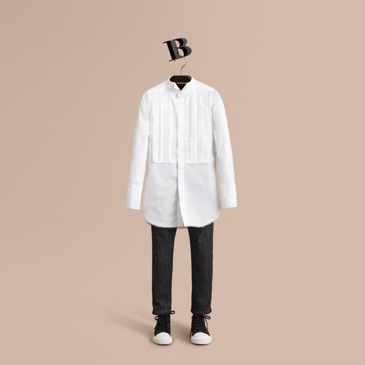 Burberry Burberry Unisex Pintuck And Macram Bib Cotton Shirt, Size: 10y, White