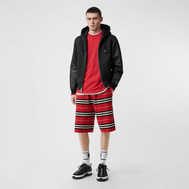 Burberry Burberry Lambskin-sleeve Neoprene Hooded Jacket, Size: 34, Black