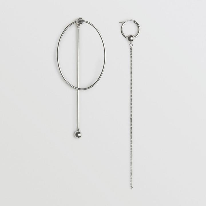 Burberry Burberry Oval And Charm Palladium-plated Drop Earrings, Grey