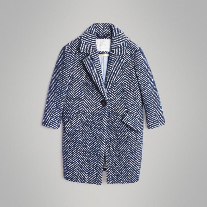 Burberry Burberry Childrens Herringbone Wool Cotton Blend Tailored Coat, Size: 14y, Blue