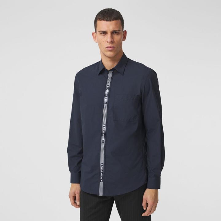 Burberry Burberry Logo Tape Cotton Shirt, Blue