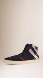 Burberry Exploded Check Suede And Jute High-top Trainers