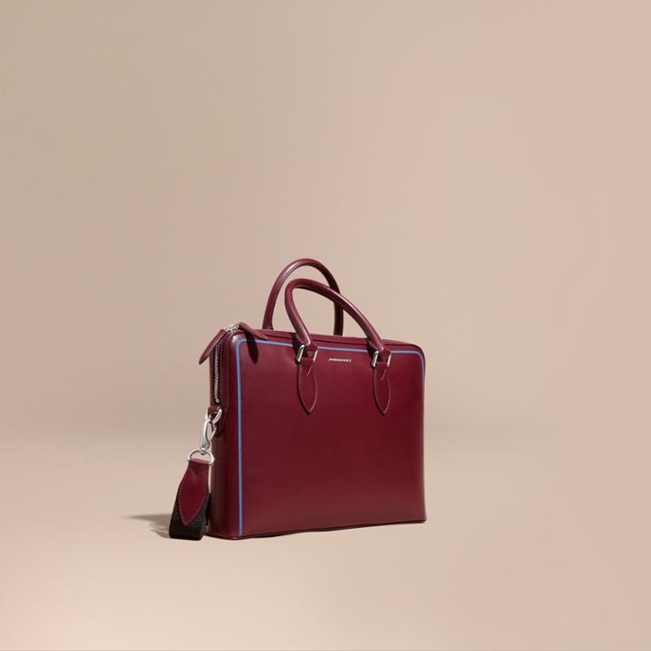 Burberry Burberry The Slim Barrow Bag In London Leather With Border Detail, Red