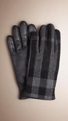 Burberry Check Wool And Leather Gloves