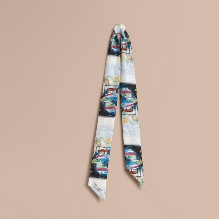 Burberry Burberry Reclining Figure: Bunched Print Silk Slim Scarf, Blue